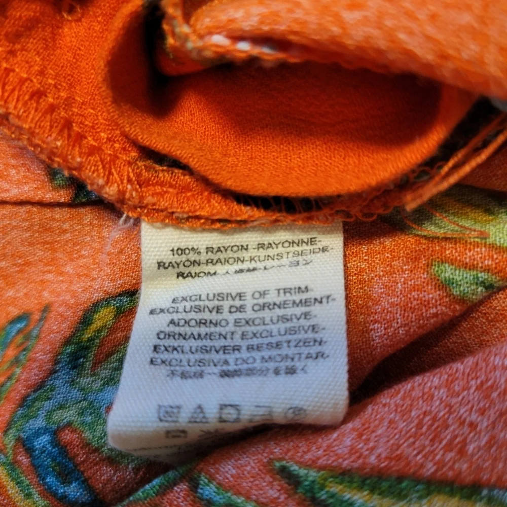 Free People Blue Horizon Wide Leg Flowy Tropical Boho Orange Floral Pants Size 4 - Picture 9 of 9